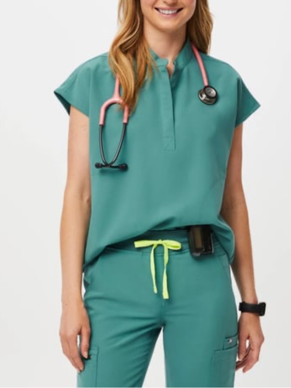 FIGS Rafaela Oversized Scrub Top Marine Green Cactus XL Nursing Healthcare